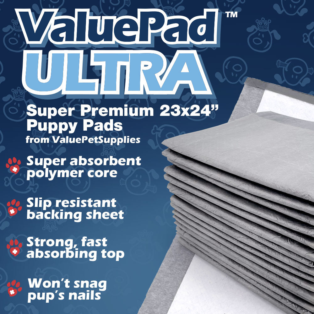 IMPROVED- ValuePad Ultra Puppy Pads, Medium 23x24 Inch, 200 Count - Super Premium Puppy Pee Pads for Dogs, Fast-absorbing Top Sheet, Super Absorbent Polymer Gel Core, 5-Layer Design 